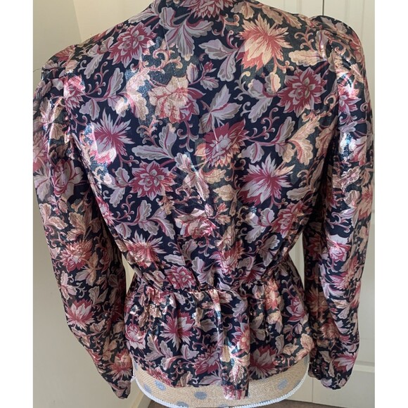 EXPRESS Women Metallic Whimsigoth Top Blouse Faux Wrap Dark Fairy Floral Small - Picture 5 of 13